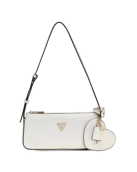 Guess White Isobel Heart-Pendant Shoulder Bag