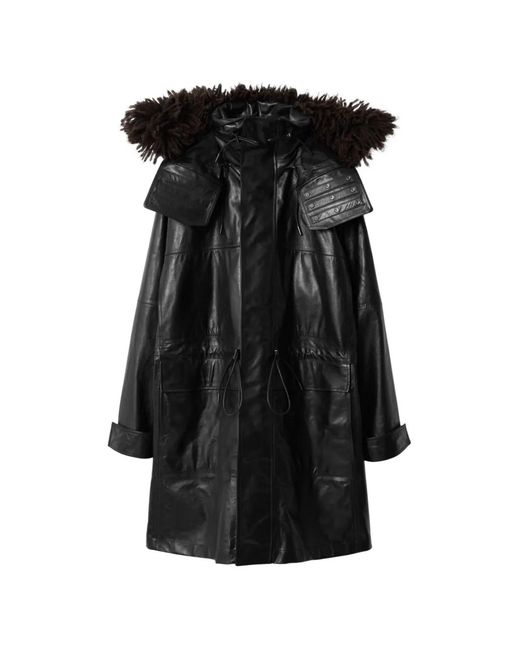 Burberry Black Detachable Fringed-Trim Leather Parka for men