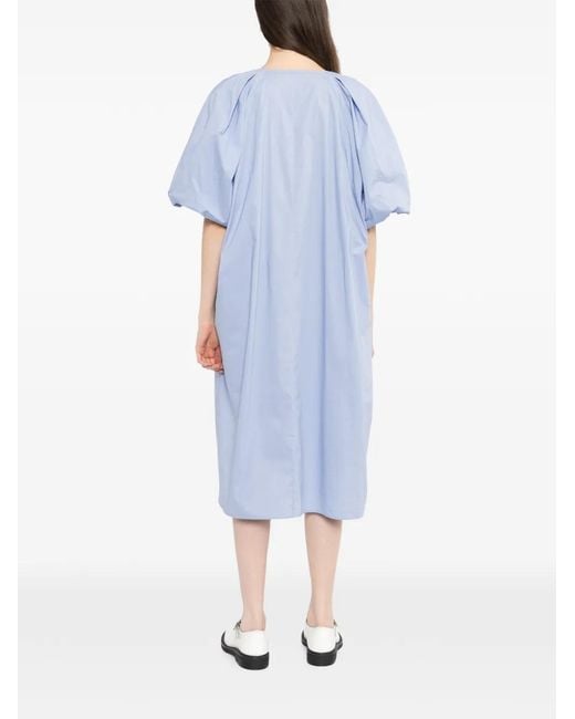 JNBY Blue V-Neck Ballon-Sleeve Dress