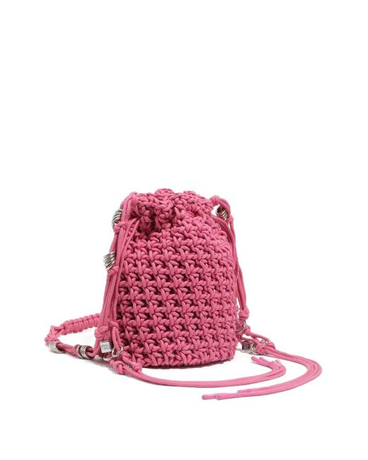 Bimba Y Lola Red Crochet Drawstring Bucket Bag