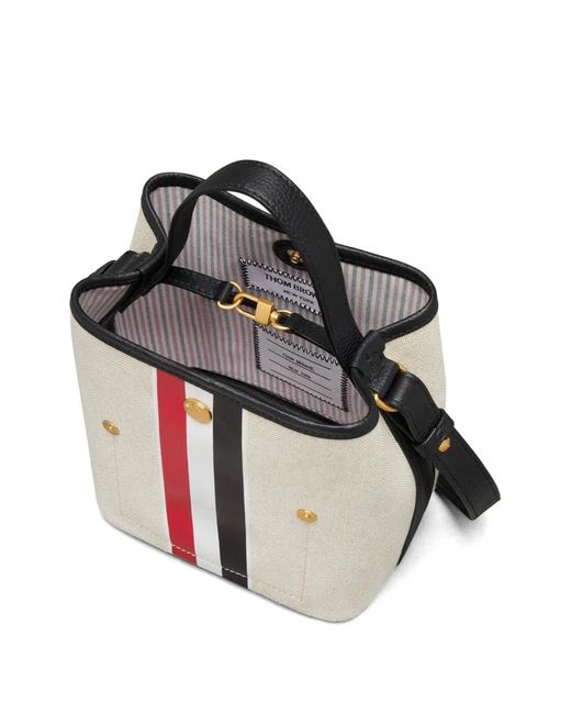 Thom Browne White Rwb Stripe Bucket Tote Bag