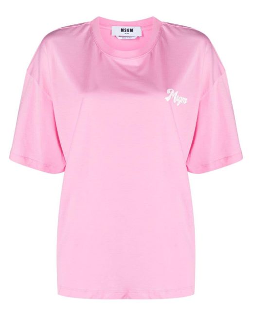 T-shirt girocollo con stampa di MSGM in Pink