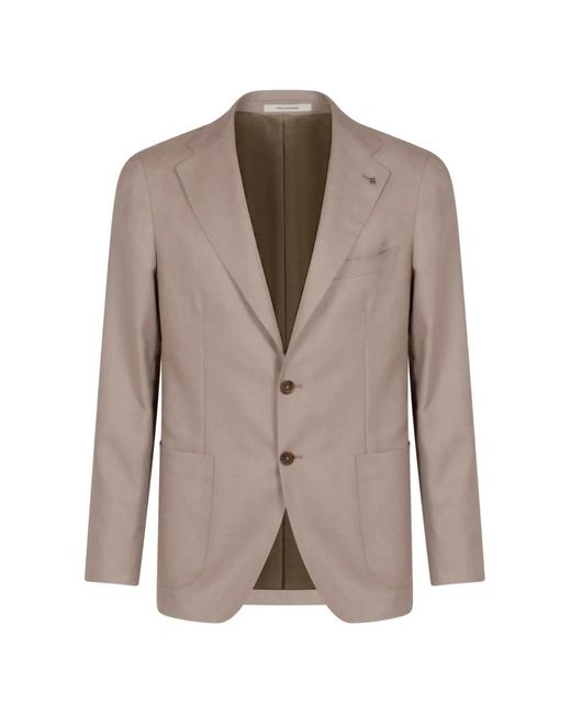 Tagliatore Brown Single-Breasted Logo-Pin Jacket for men