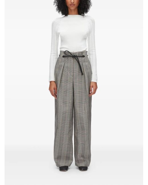 3.1 Phillip Lim Gray Plaid-Pattern Drawstring Trousers
