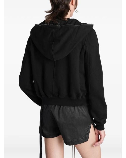 Rick Owens Black Zip-Up Drawstring Hoodie