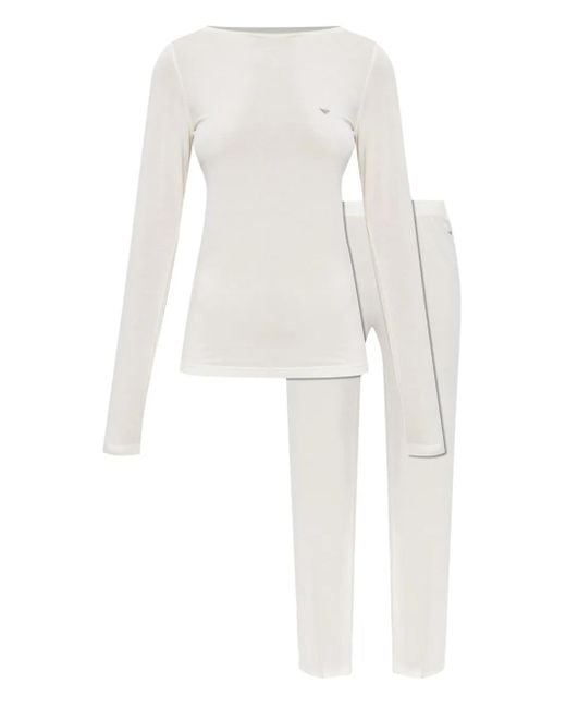 Emporio Armani White Logo-Detail Pajama Set
