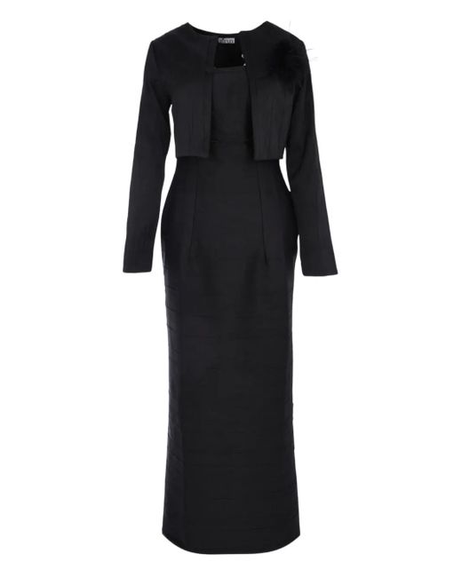 Conjunto con chaqueta con aplique de plumas Baruni de color Black