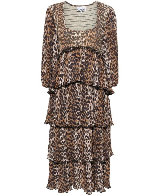 Ganni Brown Kleid mit Leoparden-Print