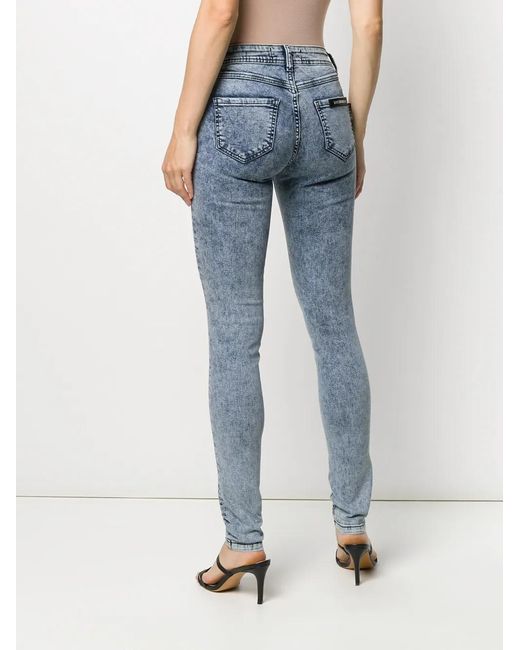 Philipp Plein Blue Acid Wash Denim Leggings