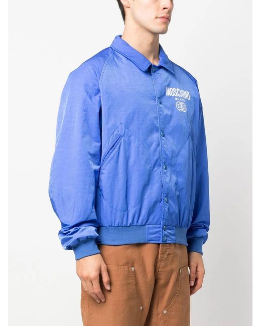 Moschino Blue Logo-Print Bomber Jacket for men