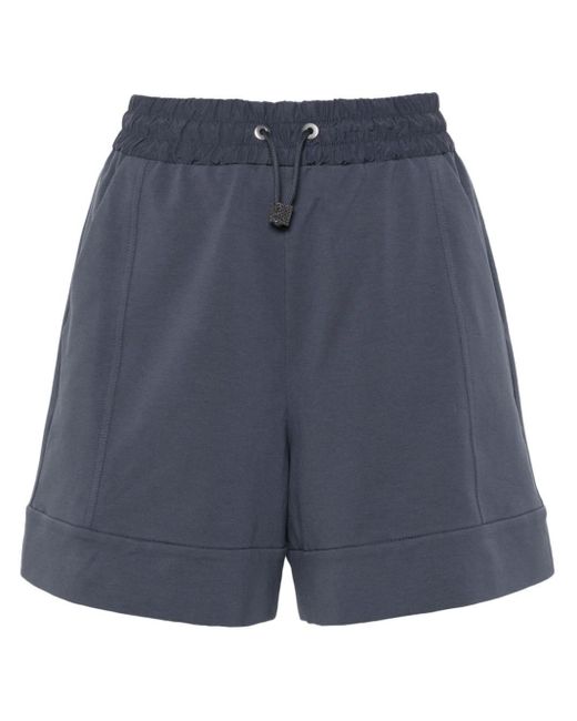 Brunello Cucinelli High Waist Shorts Met Elastische Taille in het Blue