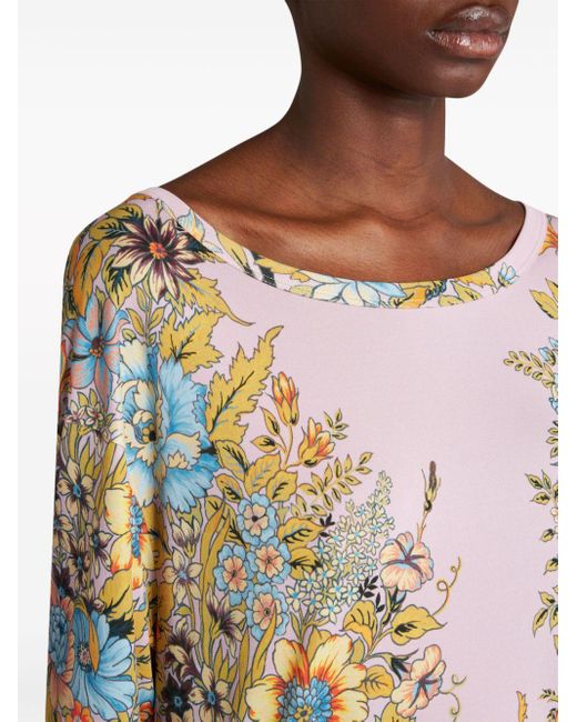 Etro Pink Floral-print Boat-neck T-shirt