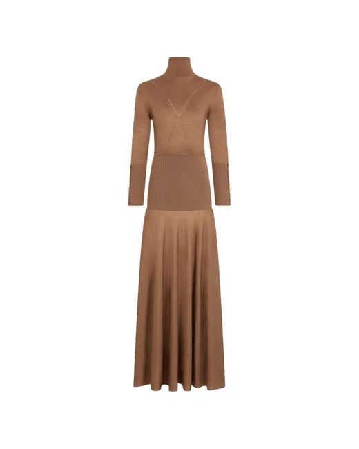 Rabanne Brown Maxi Button-Cuff Knitted Maxi Dress