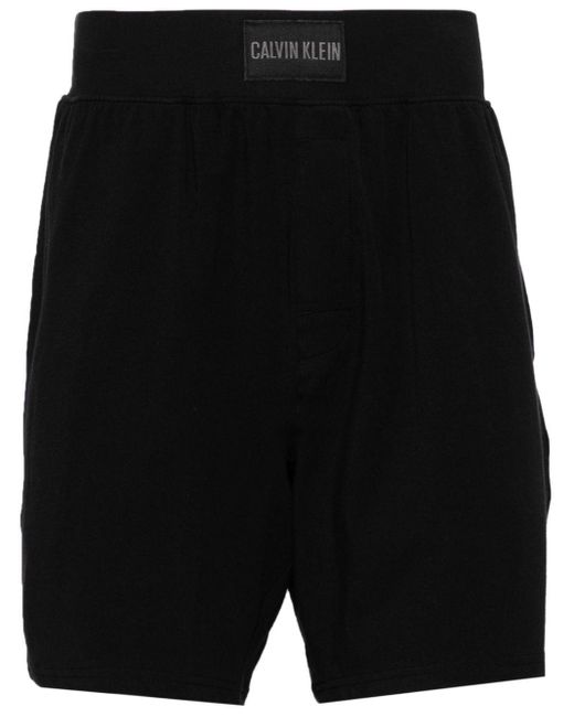 Calvin Klein Black Logo-patch Stretch-cotton Sleep Shorts for men