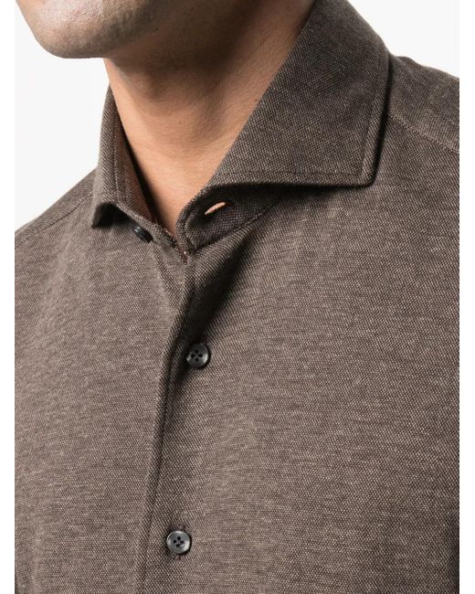 Orian Brown Spread Collar Piqué Shirt for men