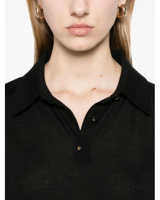 Dolce & Gabbana Black Fine-Knit Polo Top