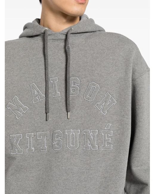 Maison Kitsuné Gray Relaxed Fit Hooded Sweatshirt With Embossed Logo for men