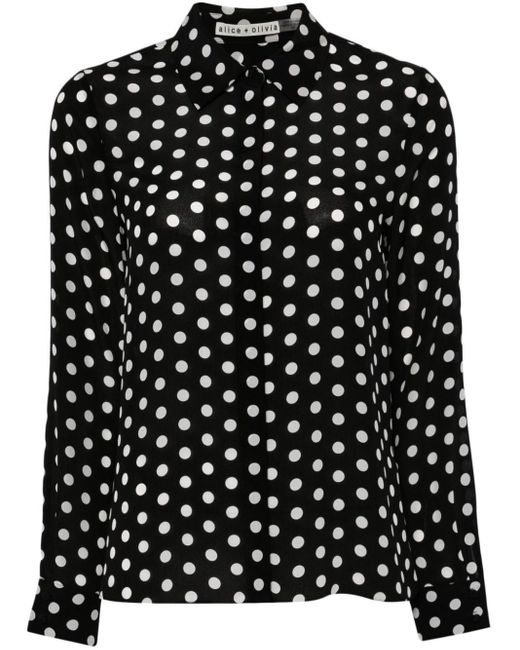 Alice + Olivia Willa Polka Dot-print Silk Shirt in het Black