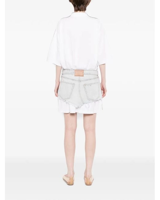 Alexander Wang White Layered Denim-Skirt Dress