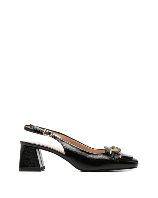 SERGIO MORETTI FIRENZE Black Buckle-Detail Slingback Pumps