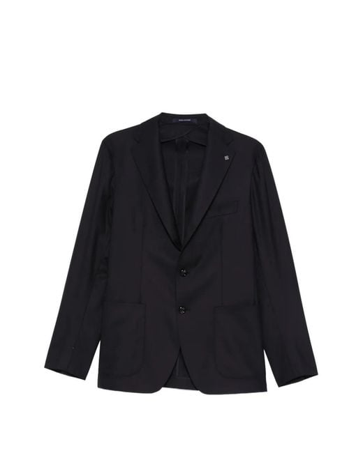 Tagliatore Blue Notched-Lapel Patch-Pocket Blazer for men