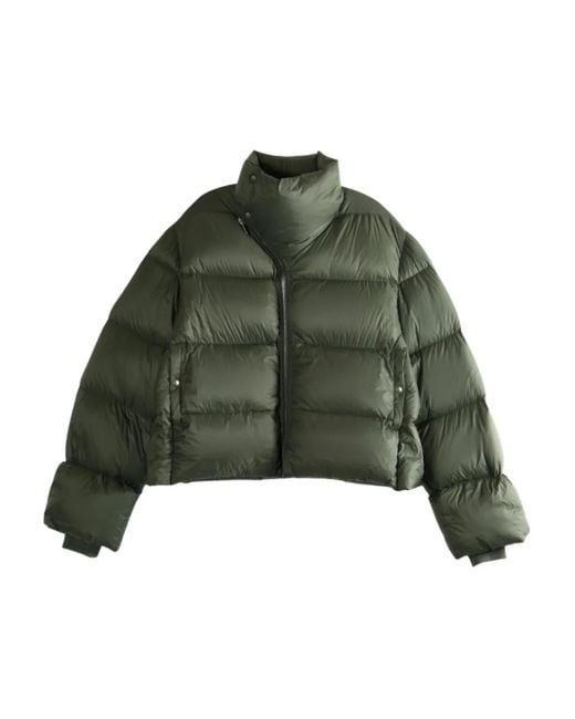 Rick Owens Green Down Jacket With Asymmetrical Zip for men