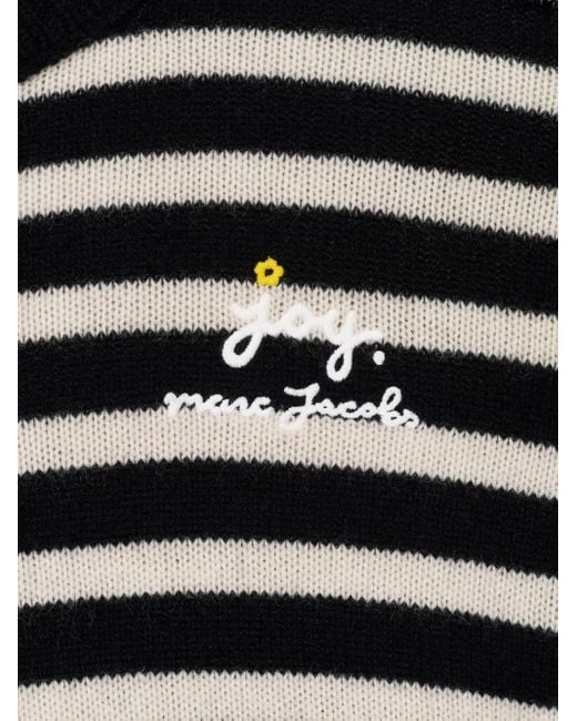 Marc Jacobs Black Striped Pattern Sweater With Floral Embellishments