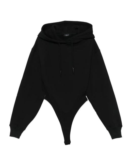 Mugler Black Cotton Hooded Bodysuit