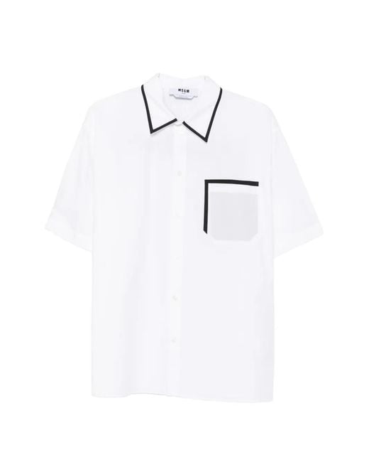 MSGM White Piped-Trim Chest-Pocket Shirt for men