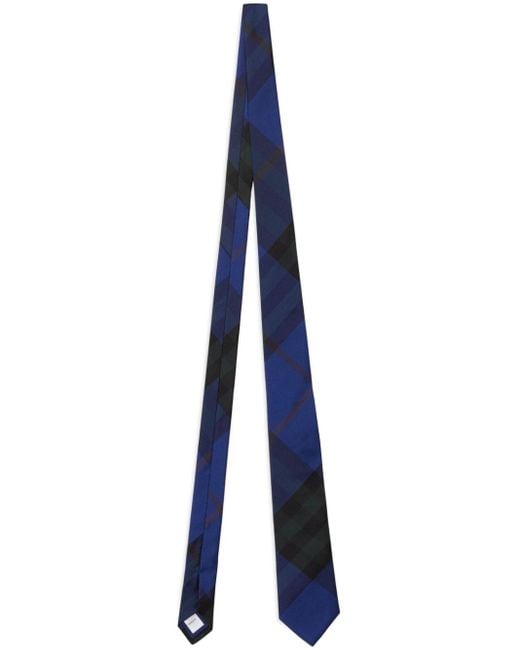 Burberry Blue Check-print Silk Tie for men