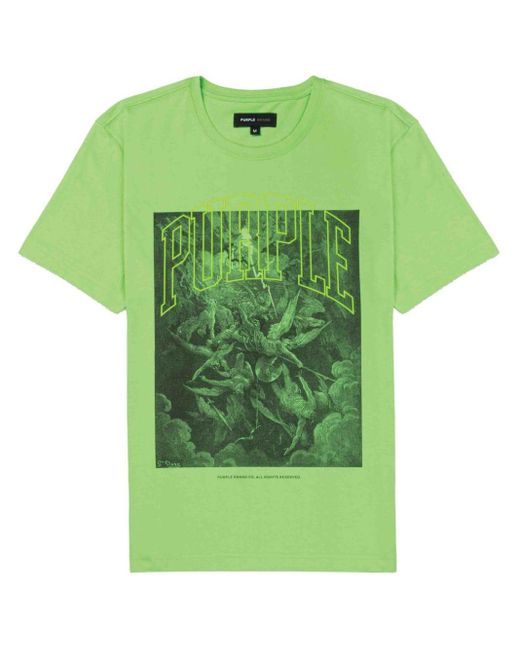 Purple Brand Green Fight-print Cotton T-shirt for men