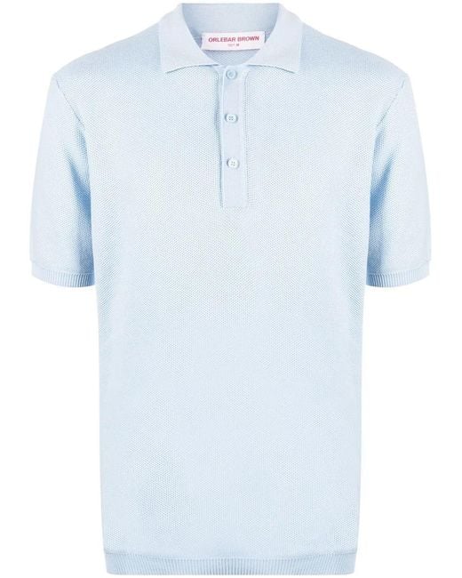 Orlebar Brown Blue Textured-Knit Polo Shirt for men