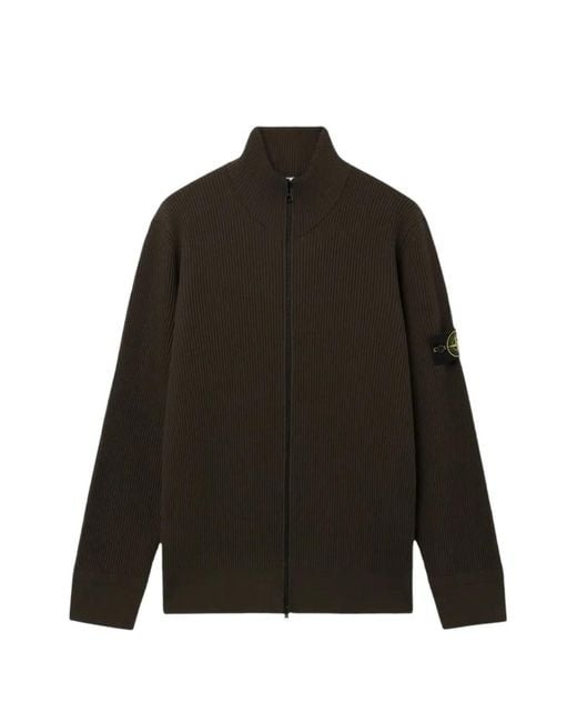 Stone Island Black Ribbed-Knit Compass-Patch Jacket for men