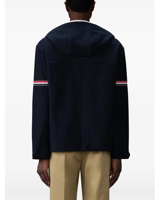 Thom Browne Blue Stripe-Detail Hooded Jacket for men