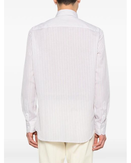 Brioni White Hidden Bd Striped Shirt for men