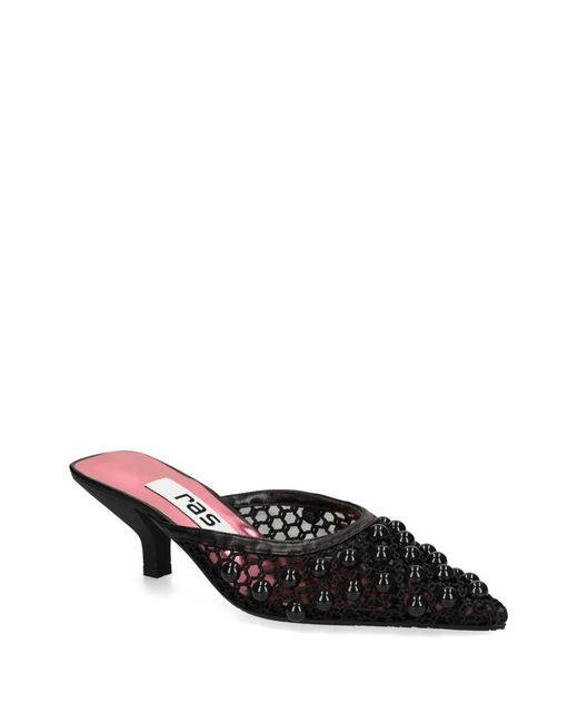 Ras Black Beaded Mesh Mules