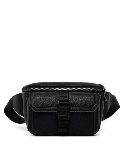 ARMANI EXCHANGE Black Pebbled Buckle-Fastening Belt Bag for men