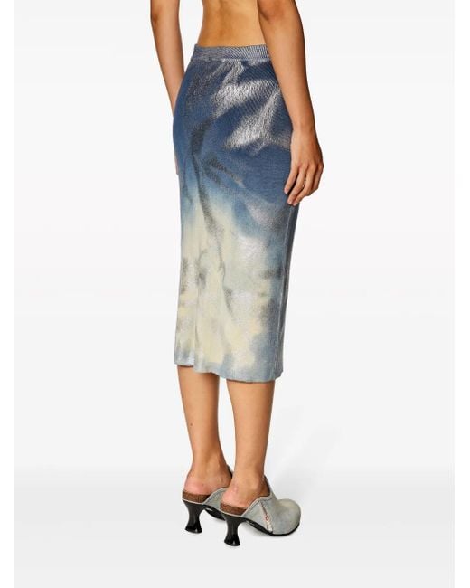 DIESEL Blue Mi-Llan Ribbed Midi Skirt