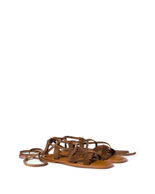Miu Miu Brown Lace-Up Crossover-Strap Sandals