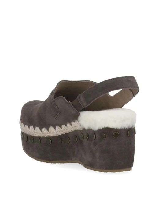 Mou Gray Suede Clogs Back Strap