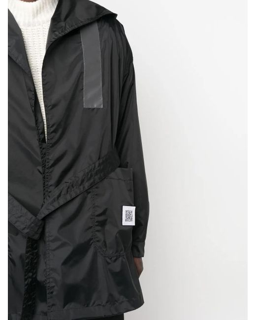 Fumito Ganryu Black Reflective Panel Hooded Raincoat for men