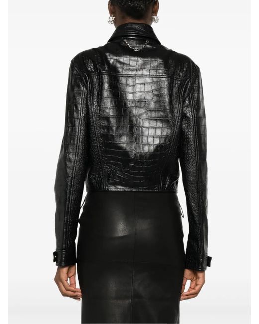 Rabanne Black Crocodile-Embossed Leather Jacket