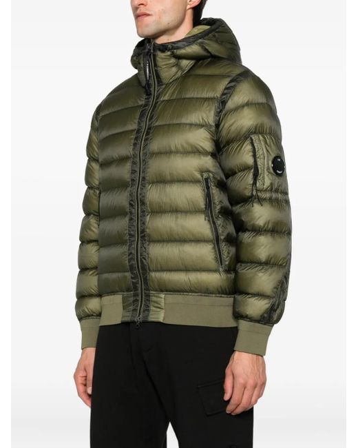 C P Company Green Hooded Quilted Jacket for men