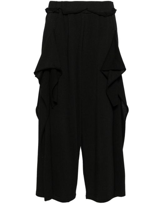 Yohji Yamamoto Black Ruffled Cropped Trousers