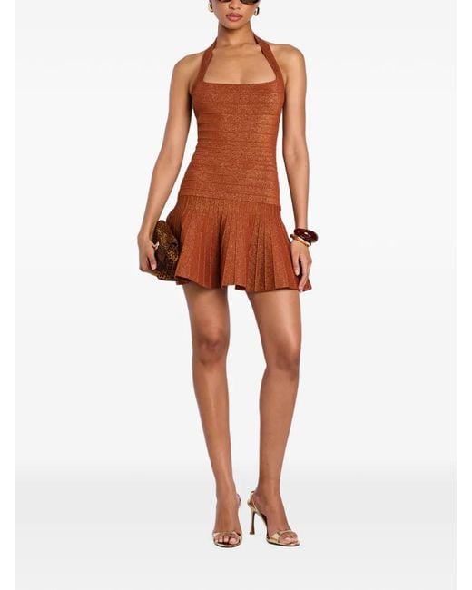 retroféte Brown Serenna Pleated-Skirt Mini Dress