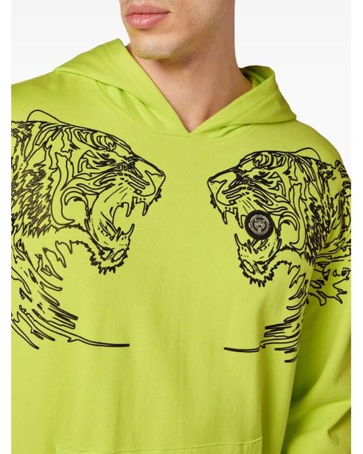 Philipp Plein Green Logo-Print Cotton Hoodie for men
