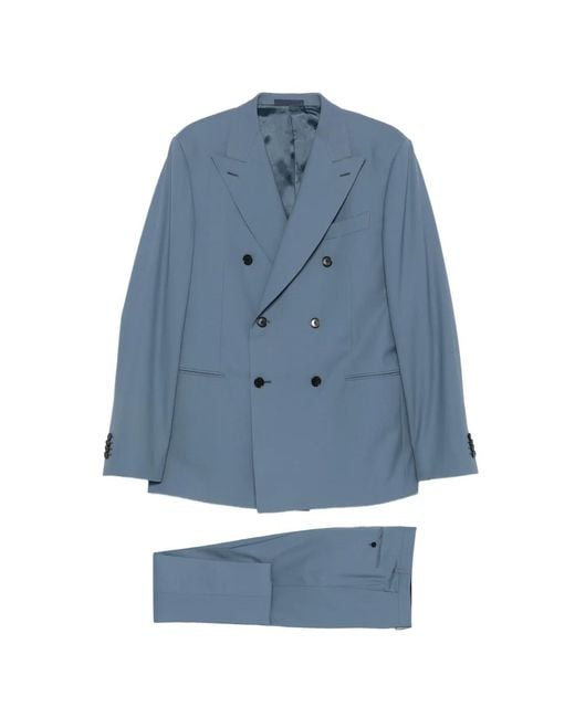 Caruso Blue Double-Breasted Tailored Suit for men