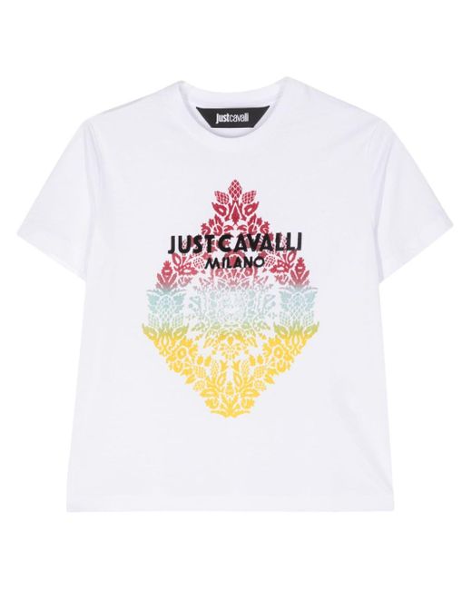 Just Cavalli White T-Shirt mit beflocktem Logo
