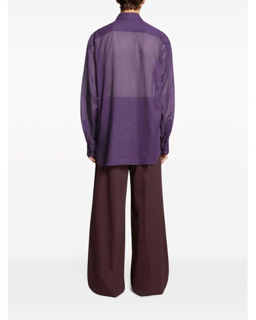Dries Van Noten Purple Embroidered Cotton Shirt for men