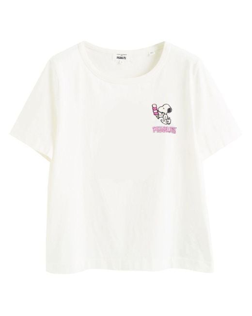Chinti & Parker White Embroidered Peanuts Motif Organic Cotton T-shirt